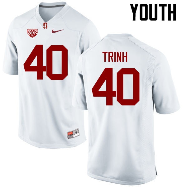 Youth Stanford Cardinal #40 Anthony Trinh College Football Jerseys Sale-White